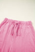 High Waist Mineral Wash Exposed Seam Drawstring Wide Leg Pants